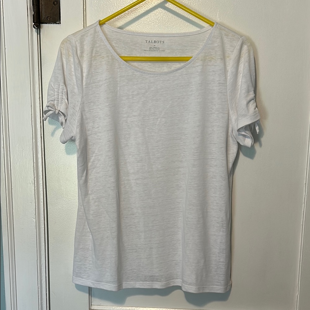 Talbots Soft White Ruched Short Sleeve Tee
